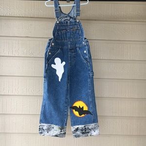 Old Navy Kid Overall Sz 4/5 Patches Cat Ghost A4🌷